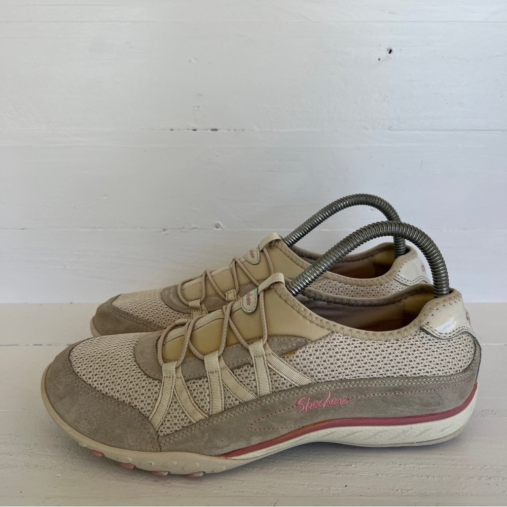 Skechers Tan Pink Breathe Easy Relaxation Sneakers Slip On SN 22463 Women's 9